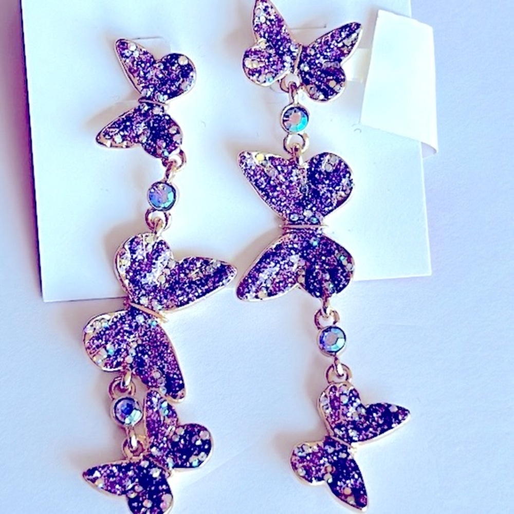 Betsey Johnson purple glitter butterfly earrings